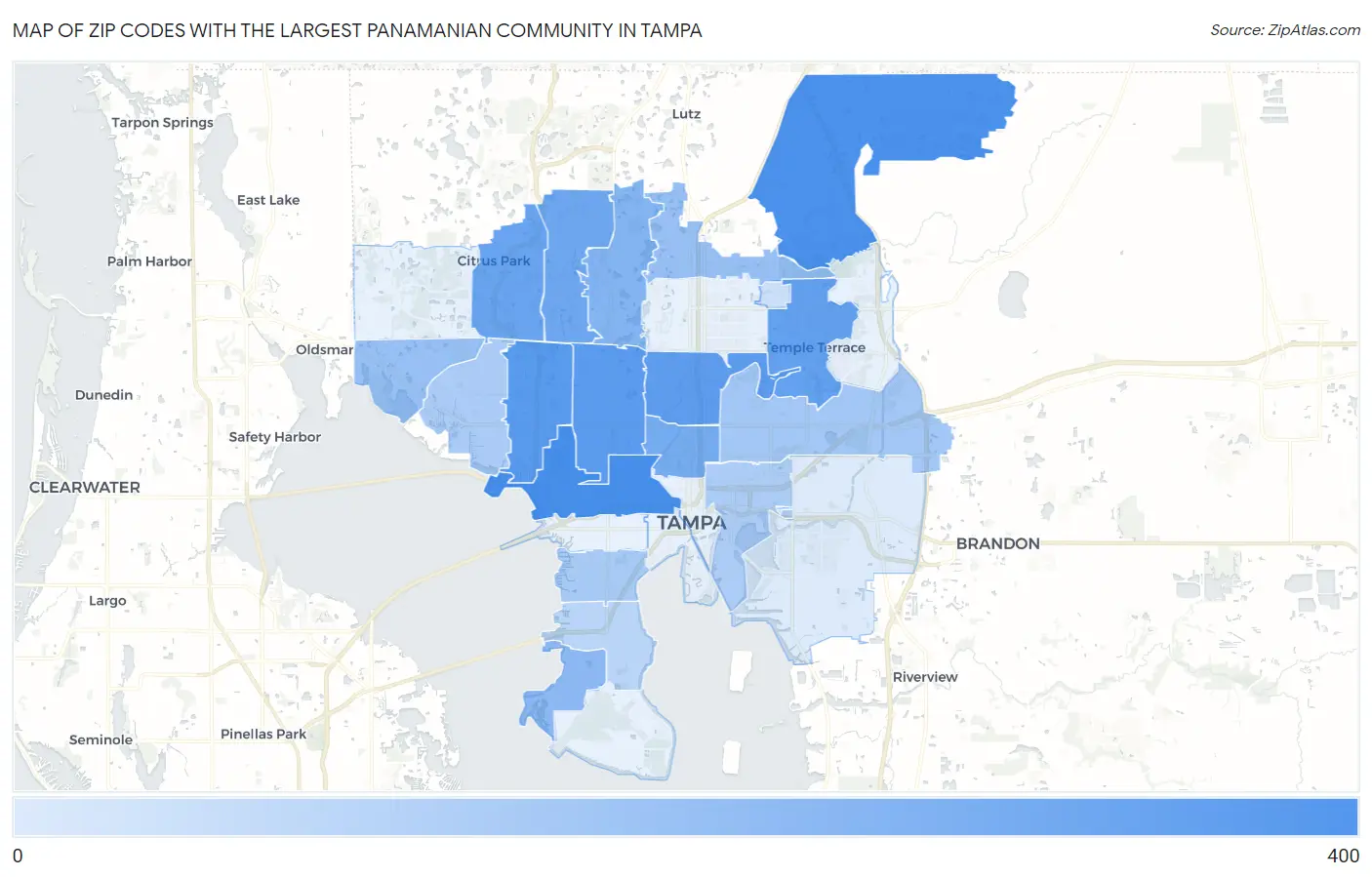 Zip Codes with the Largest Panamanian Community in Tampa Map
