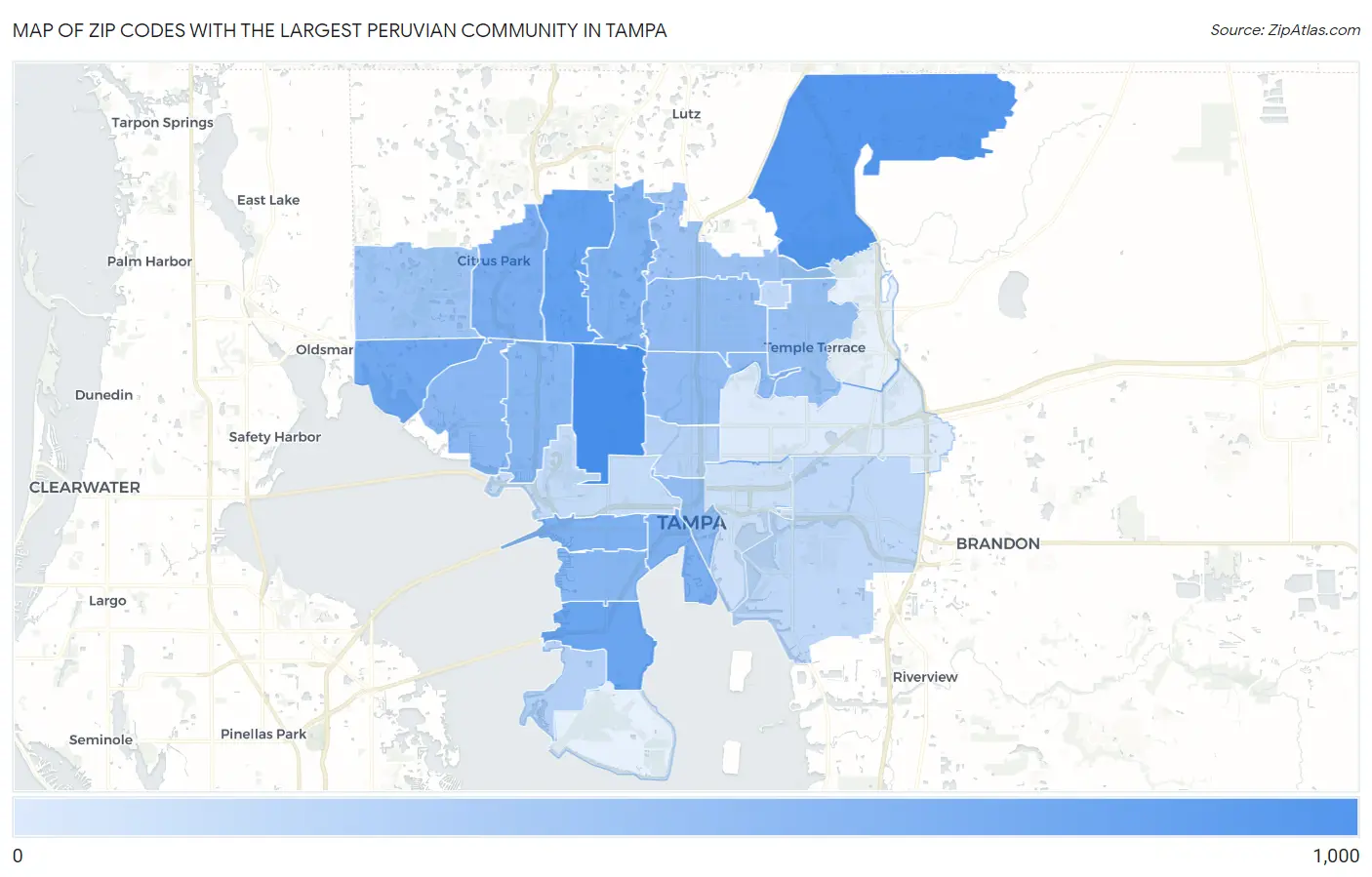 Zip Codes with the Largest Peruvian Community in Tampa Map