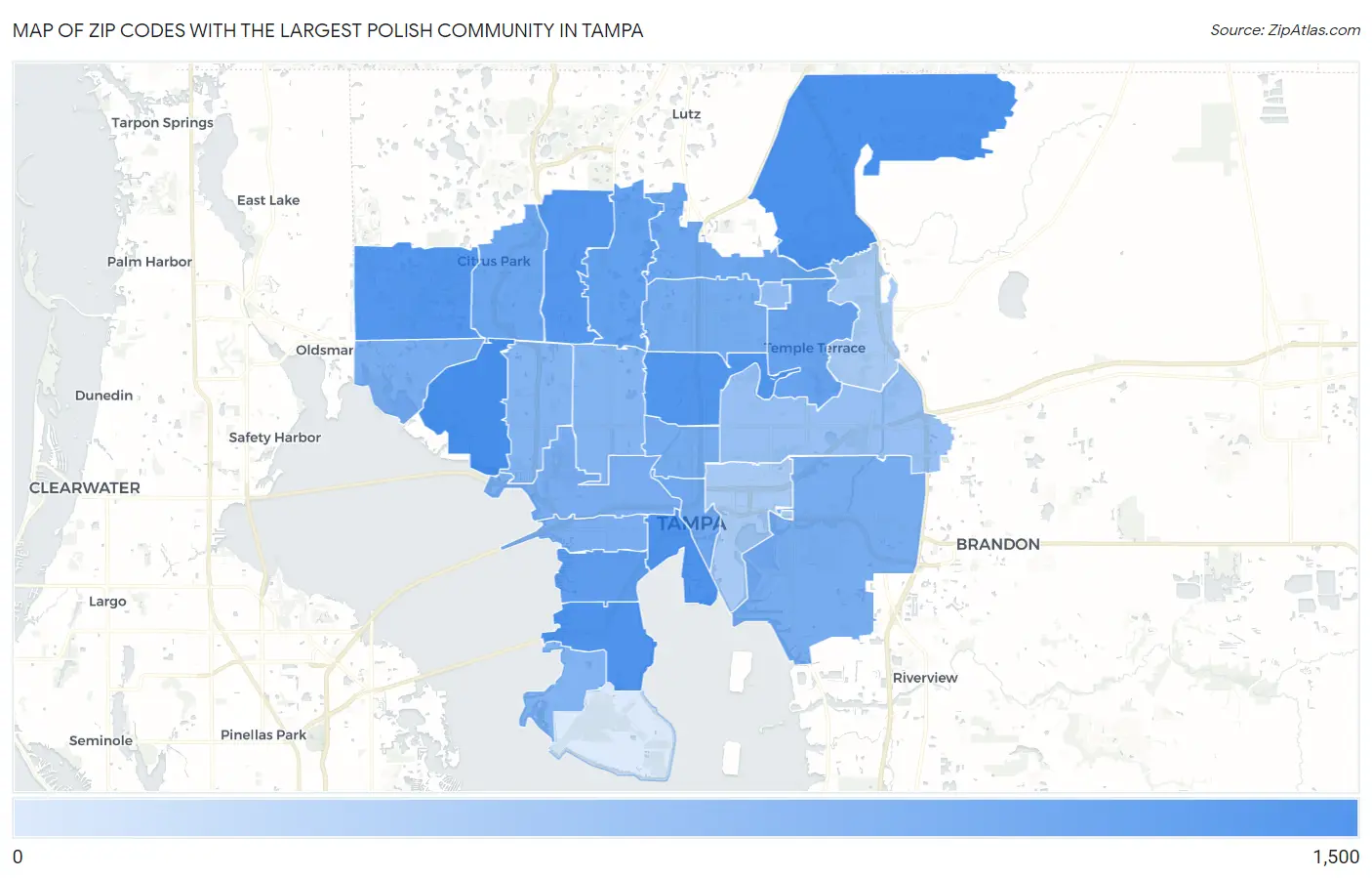 Zip Codes with the Largest Polish Community in Tampa Map