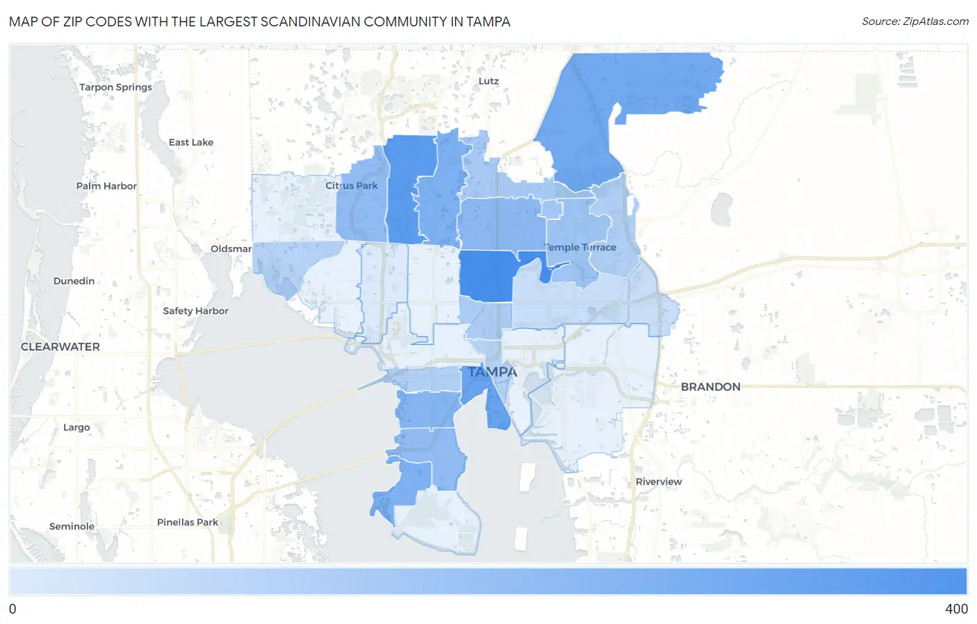Zip Codes with the Largest Scandinavian Community in Tampa Map