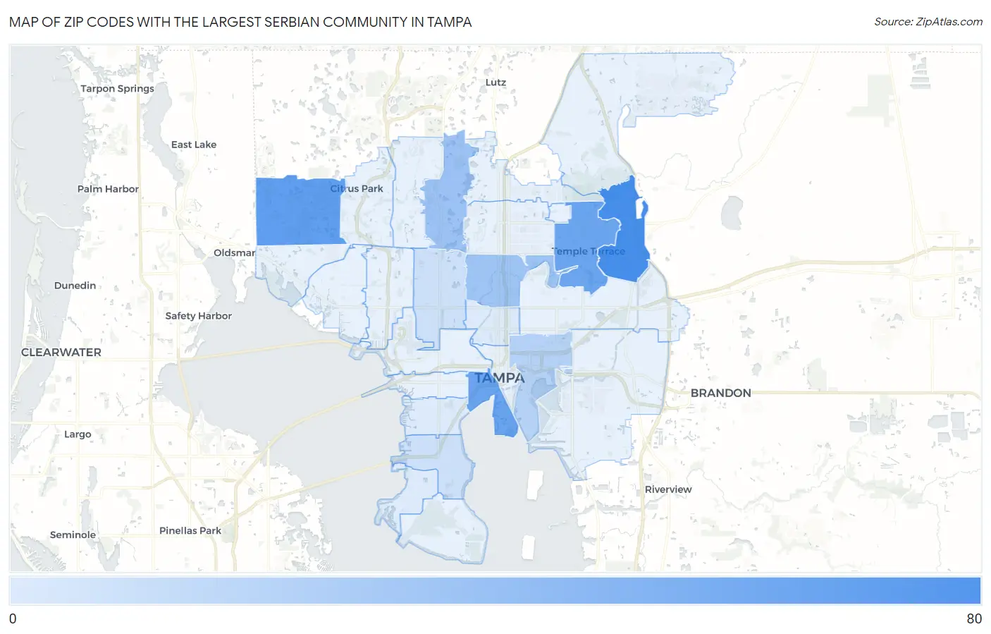 Zip Codes with the Largest Serbian Community in Tampa Map