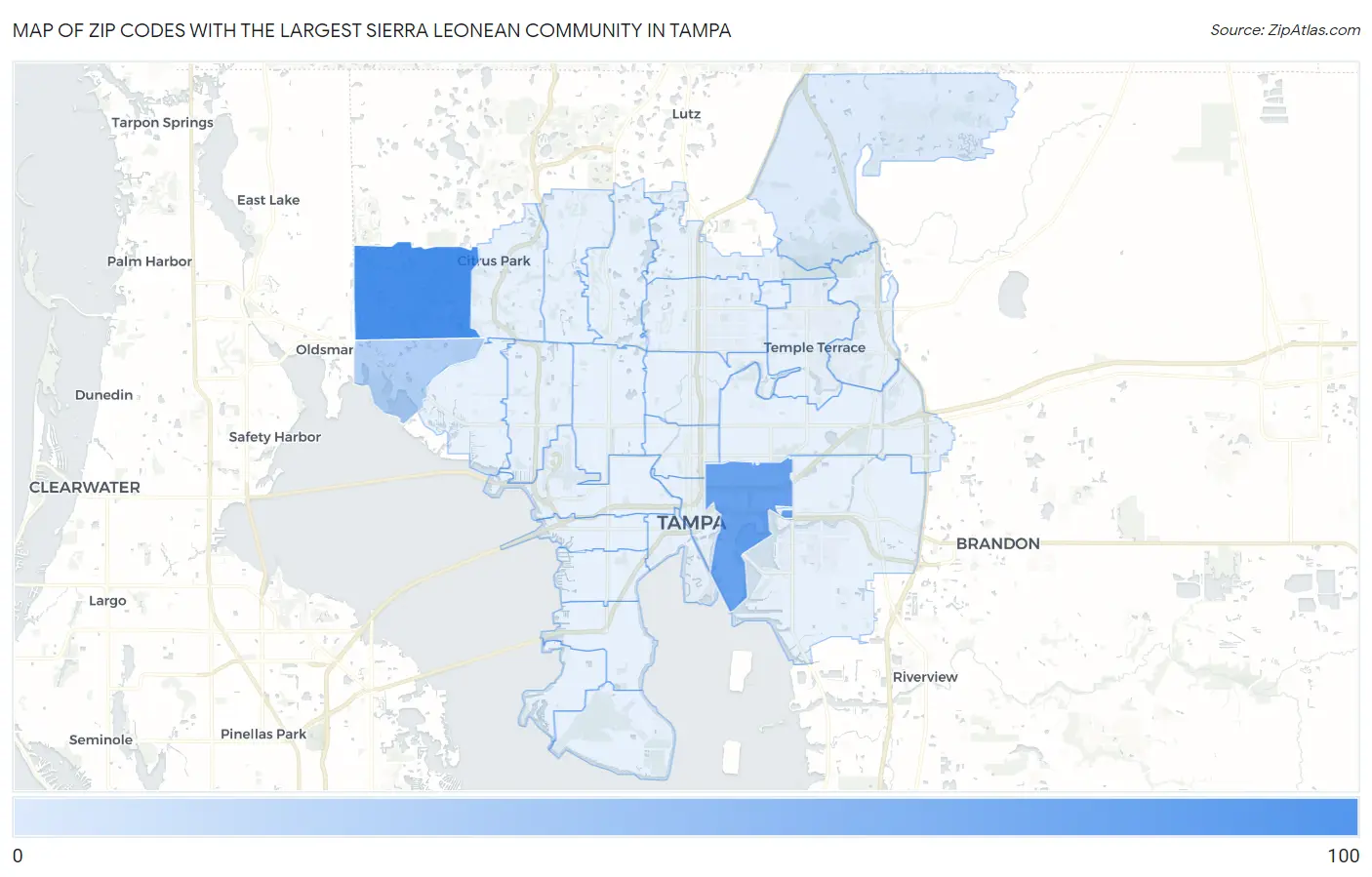 Zip Codes with the Largest Sierra Leonean Community in Tampa Map