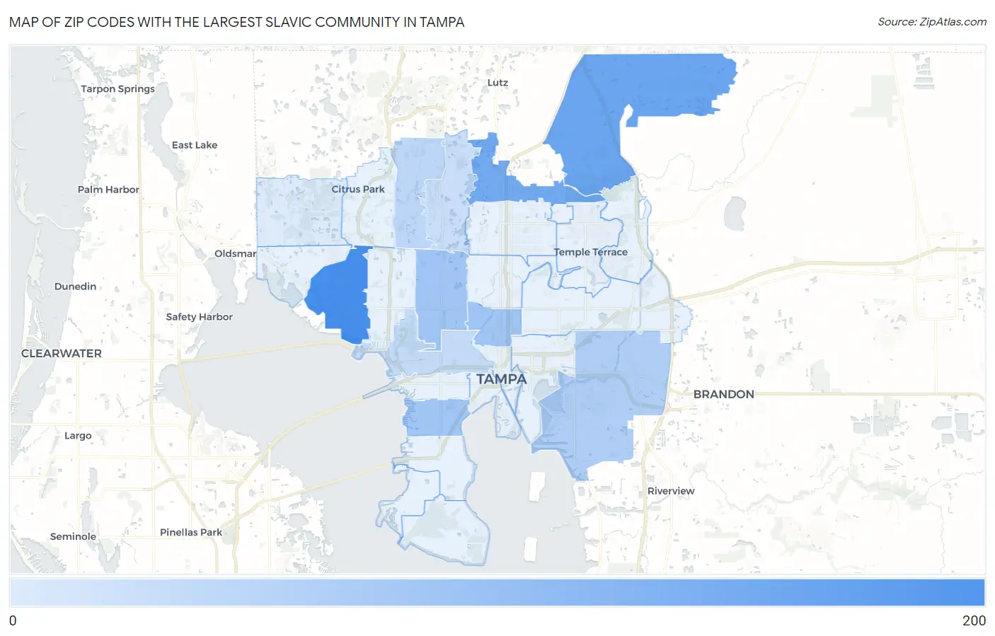 Zip Codes with the Largest Slavic Community in Tampa Map