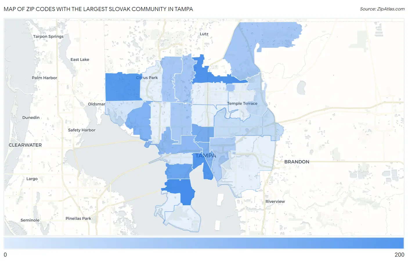 Zip Codes with the Largest Slovak Community in Tampa Map