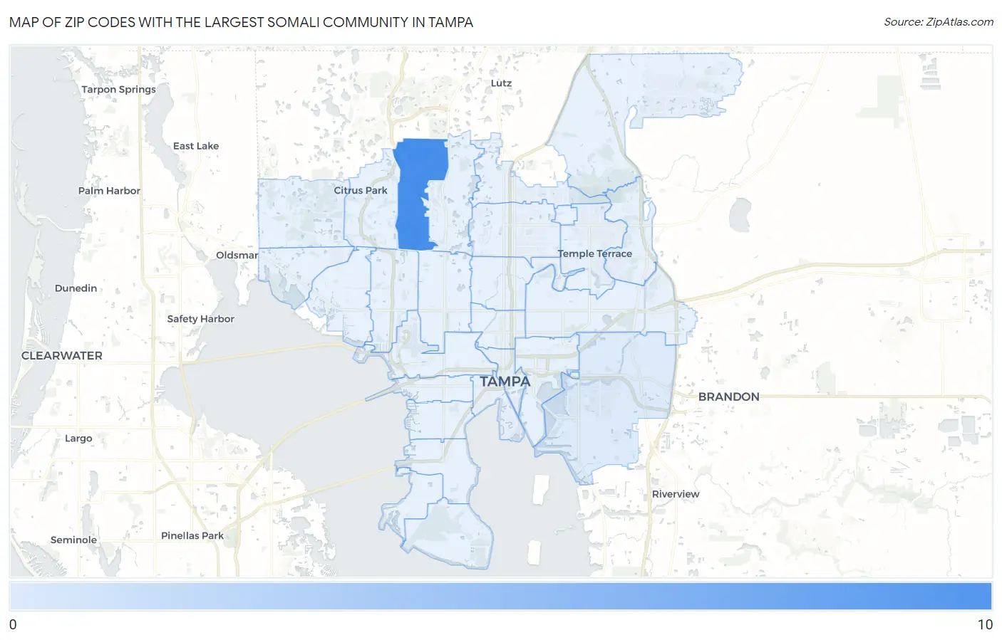 Zip Codes with the Largest Somali Community in Tampa Map