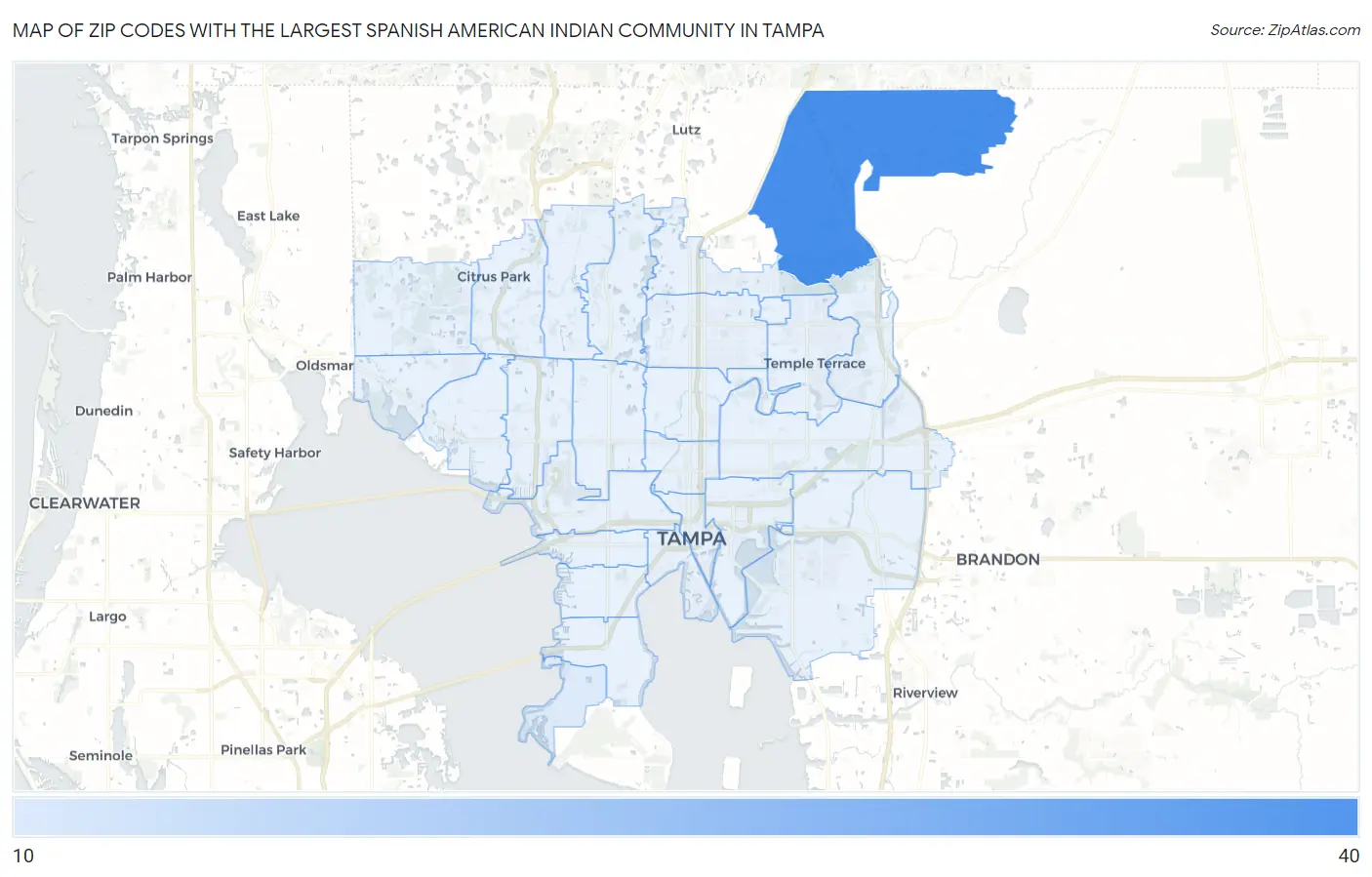 Zip Codes with the Largest Spanish American Indian Community in Tampa Map