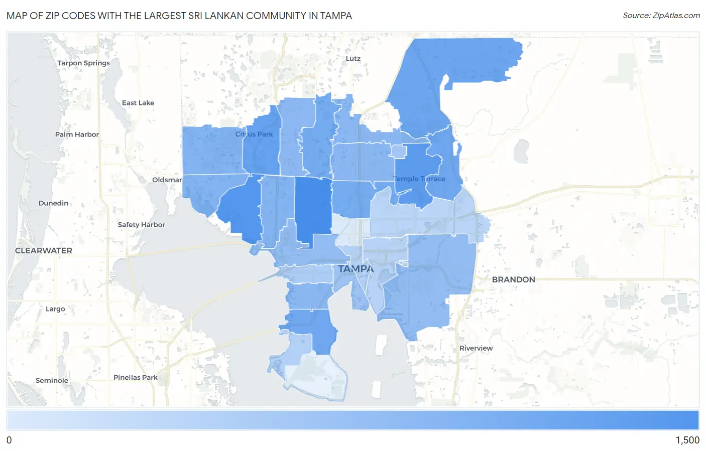Zip Codes with the Largest Sri Lankan Community in Tampa Map