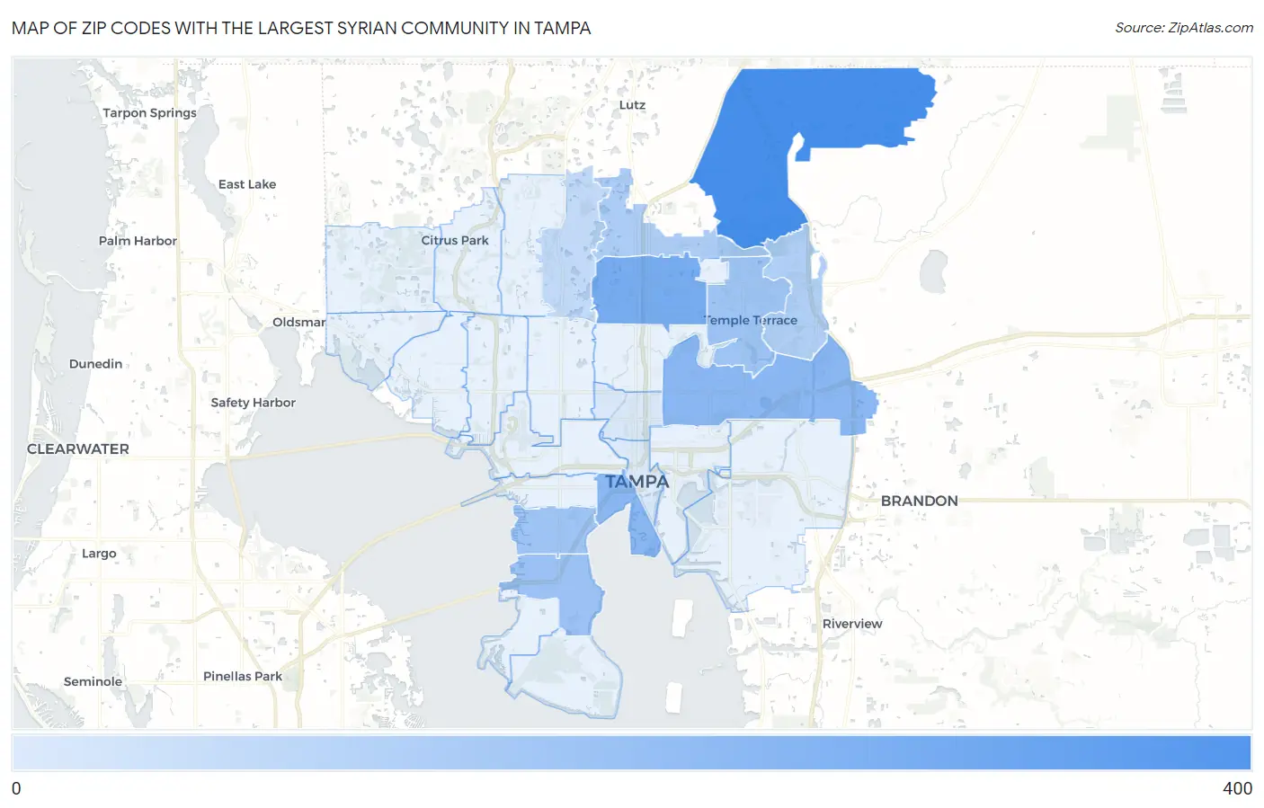 Zip Codes with the Largest Syrian Community in Tampa Map