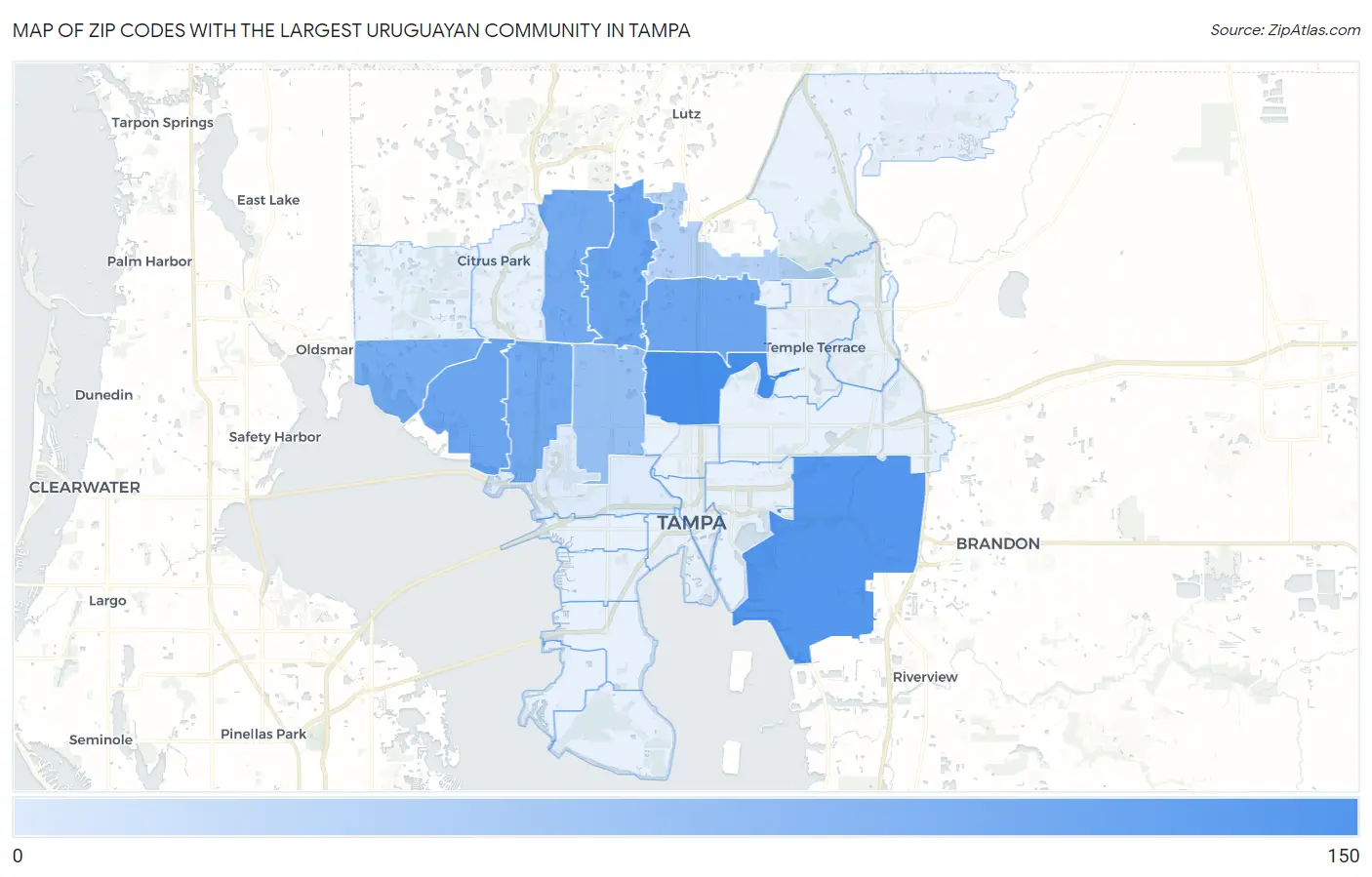 Zip Codes with the Largest Uruguayan Community in Tampa Map