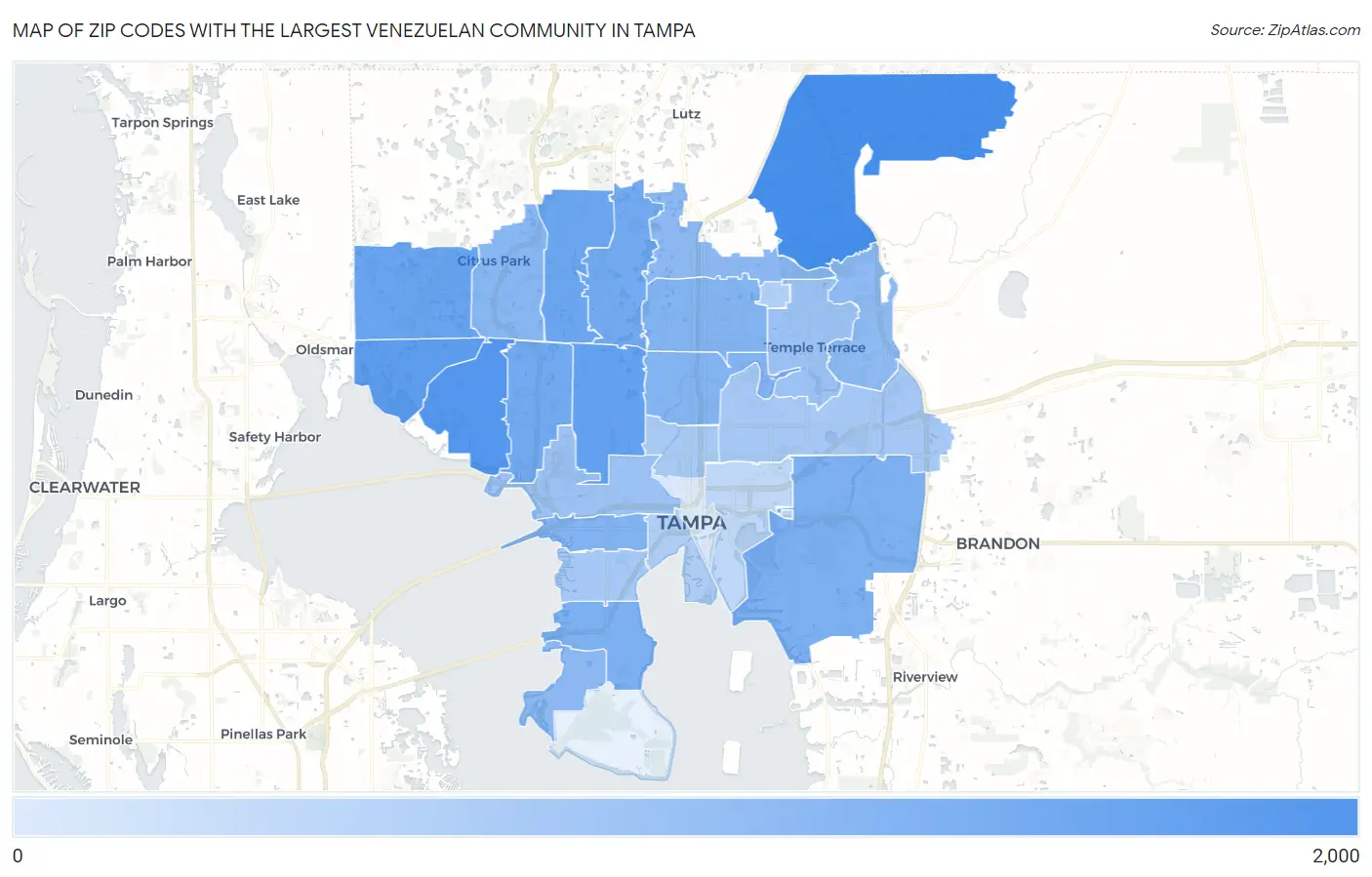 Zip Codes with the Largest Venezuelan Community in Tampa Map