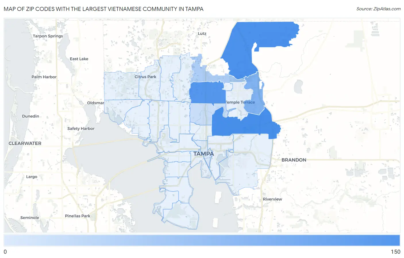 Zip Codes with the Largest Vietnamese Community in Tampa Map