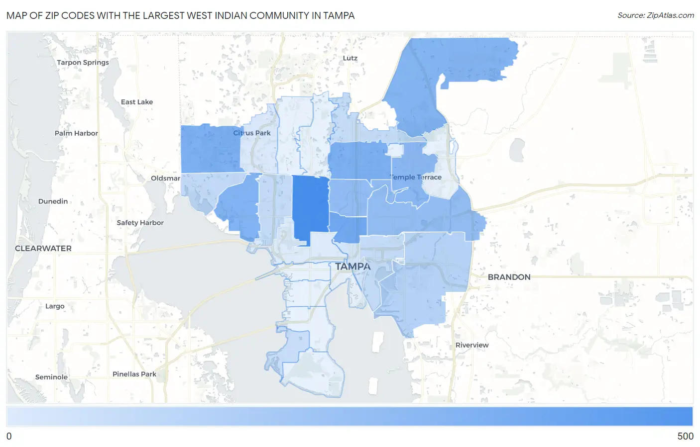 Zip Codes with the Largest West Indian Community in Tampa Map
