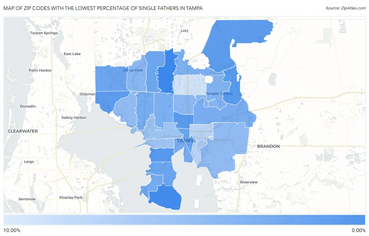 Zip Codes with the Lowest Percentage of Single Fathers in Tampa Map