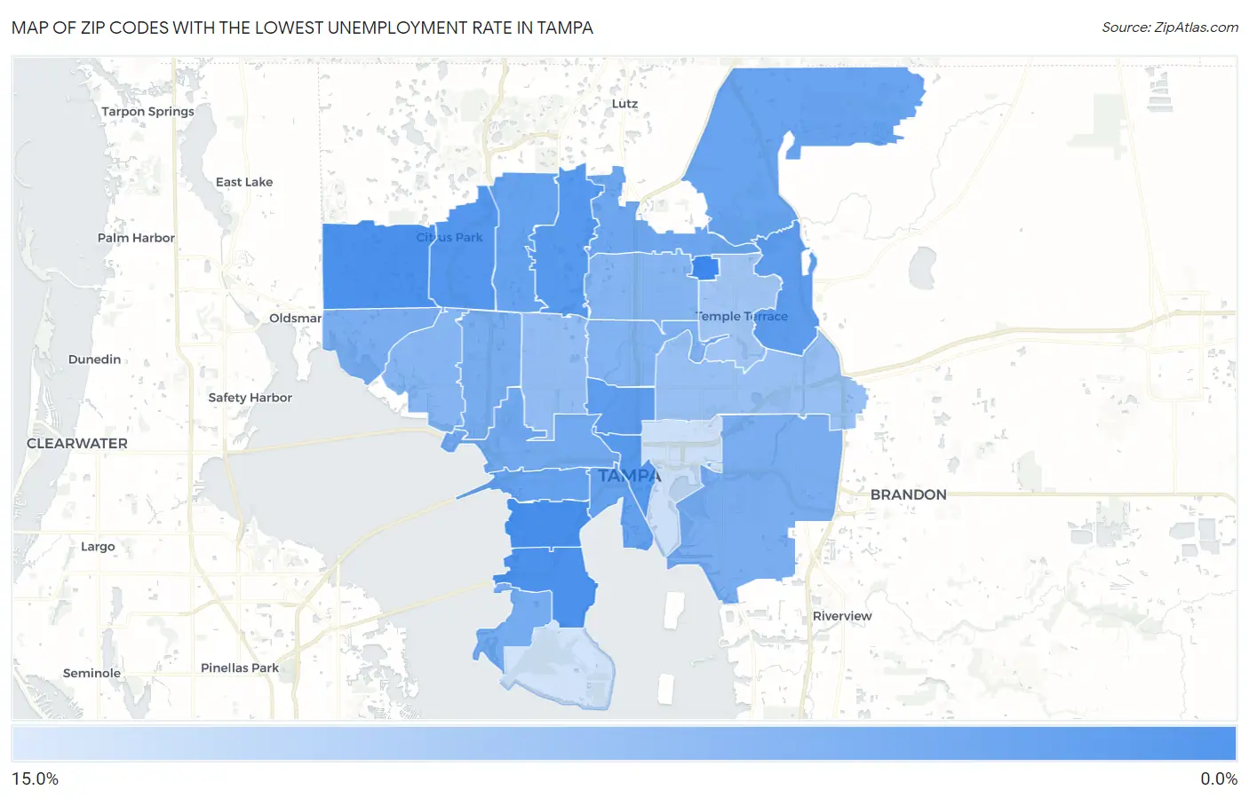 Zip Codes with the Lowest Unemployment Rate in Tampa Map