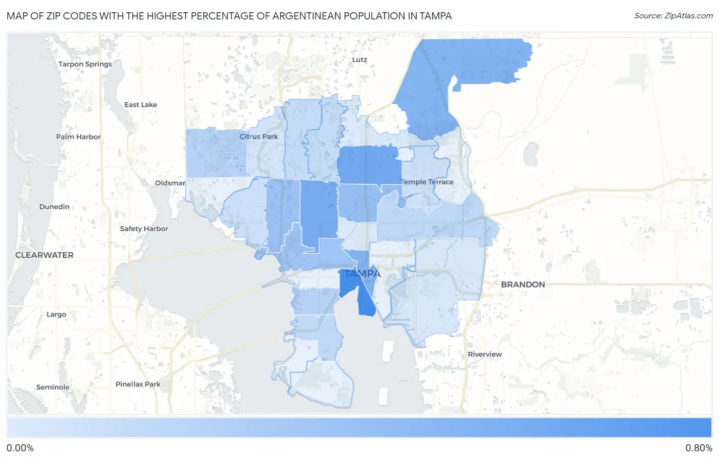 Zip Codes with the Highest Percentage of Argentinean Population in Tampa Map