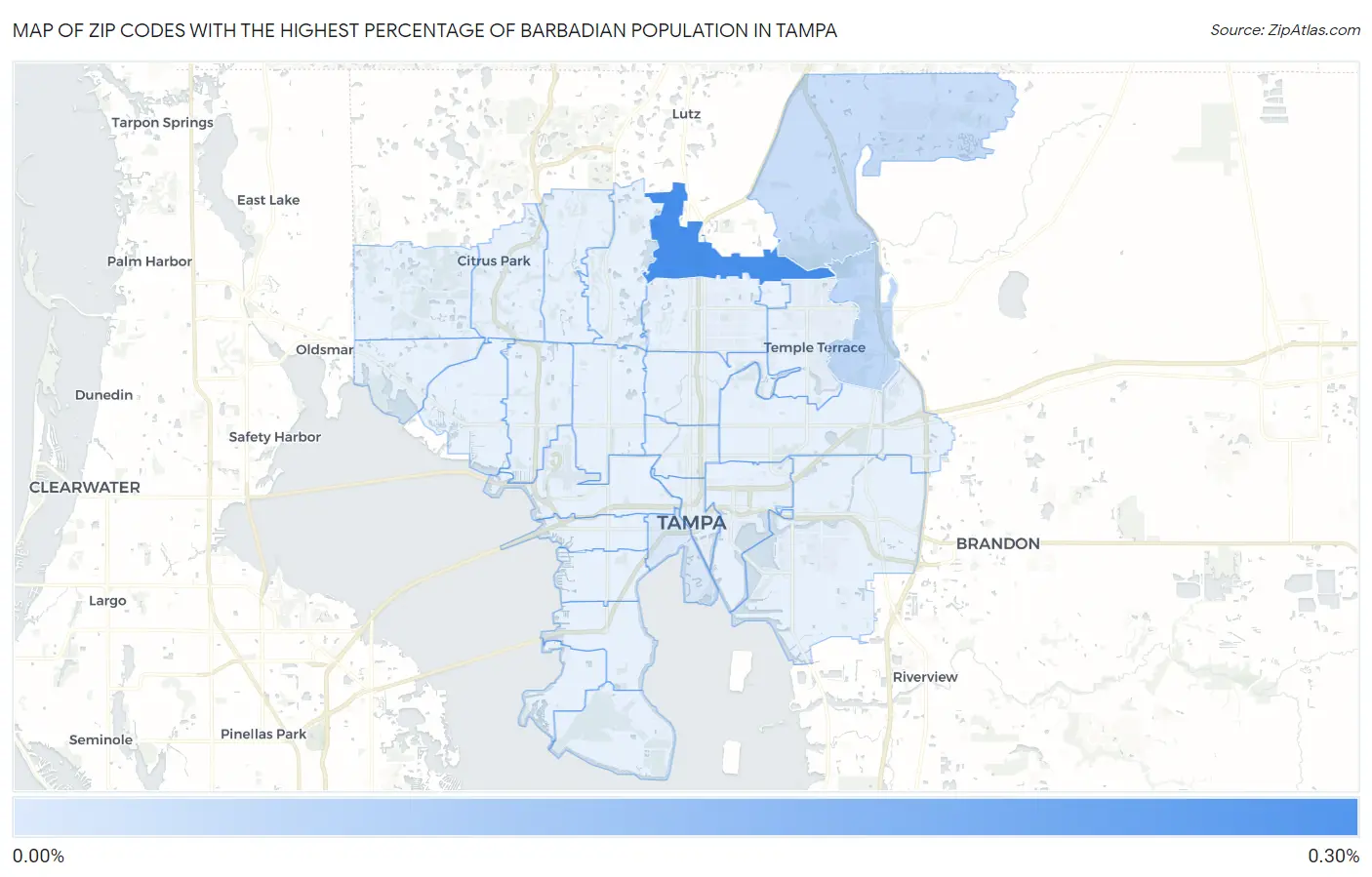 Zip Codes with the Highest Percentage of Barbadian Population in Tampa Map