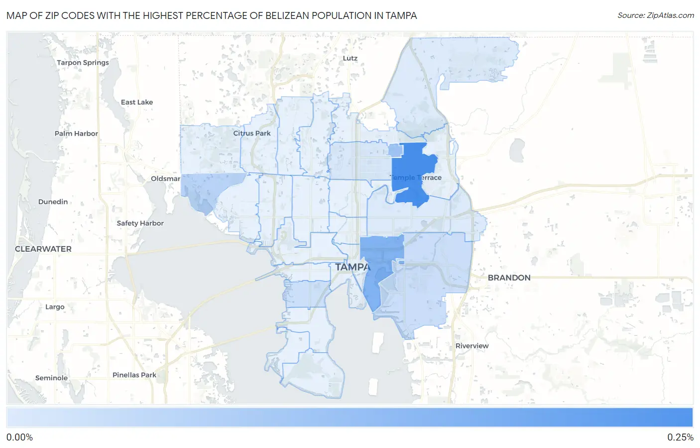Zip Codes with the Highest Percentage of Belizean Population in Tampa Map