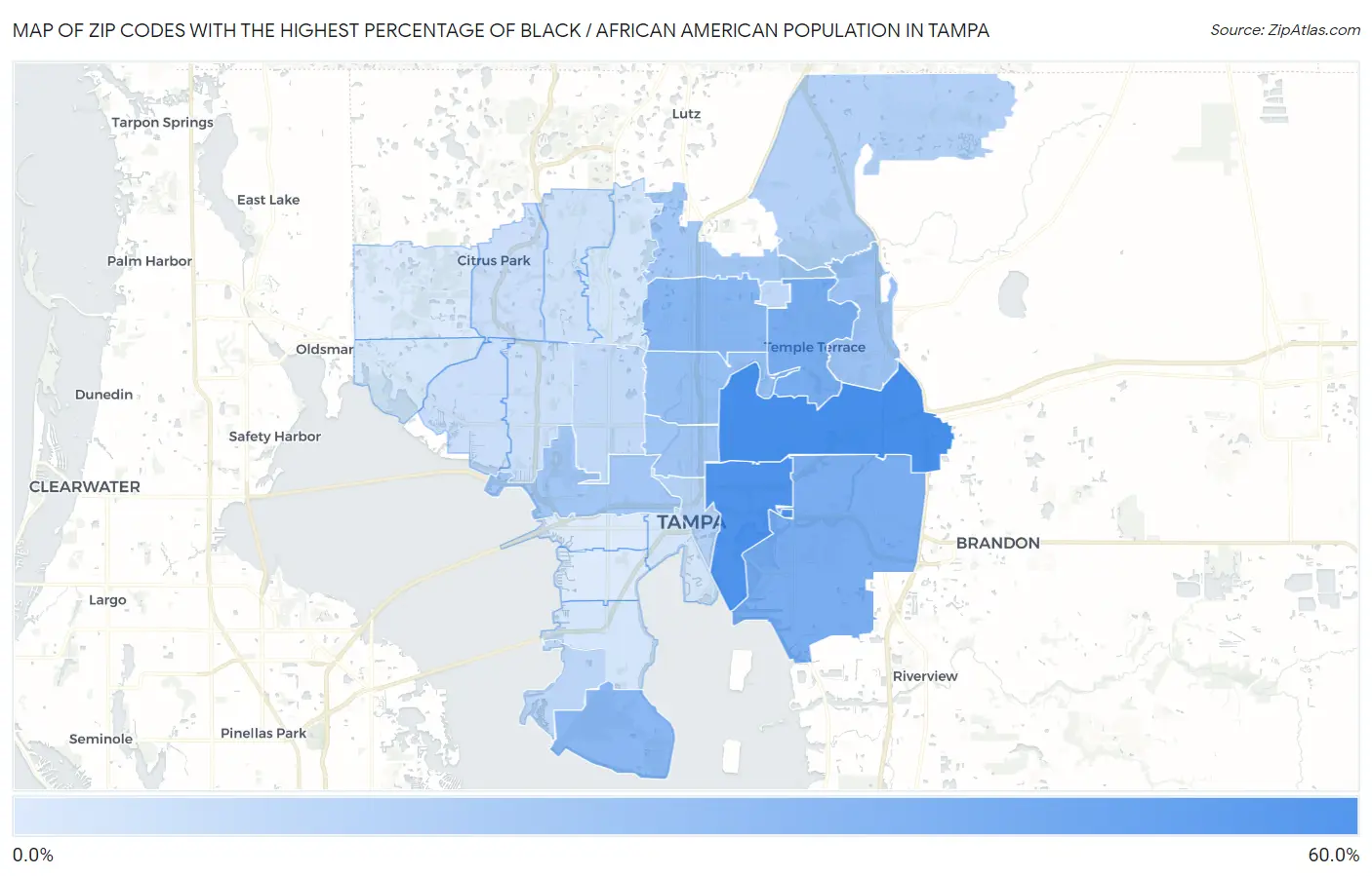 Zip Codes with the Highest Percentage of Black / African American Population in Tampa Map