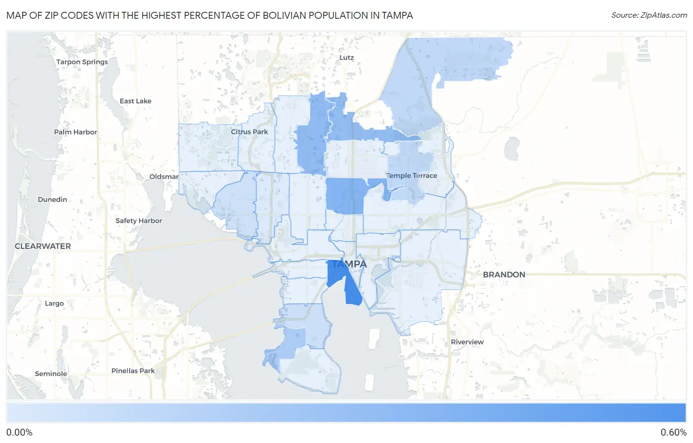 Zip Codes with the Highest Percentage of Bolivian Population in Tampa Map