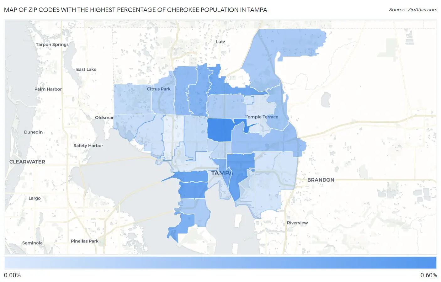 Zip Codes with the Highest Percentage of Cherokee Population in Tampa Map