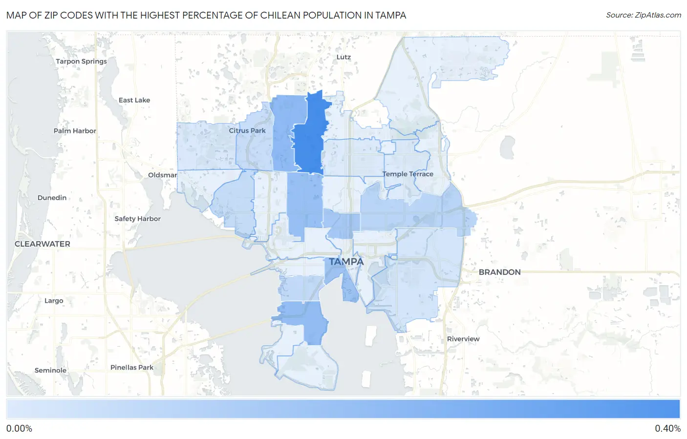 Zip Codes with the Highest Percentage of Chilean Population in Tampa Map