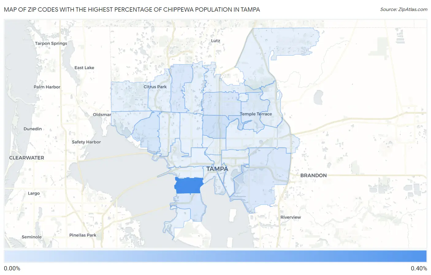 Zip Codes with the Highest Percentage of Chippewa Population in Tampa Map