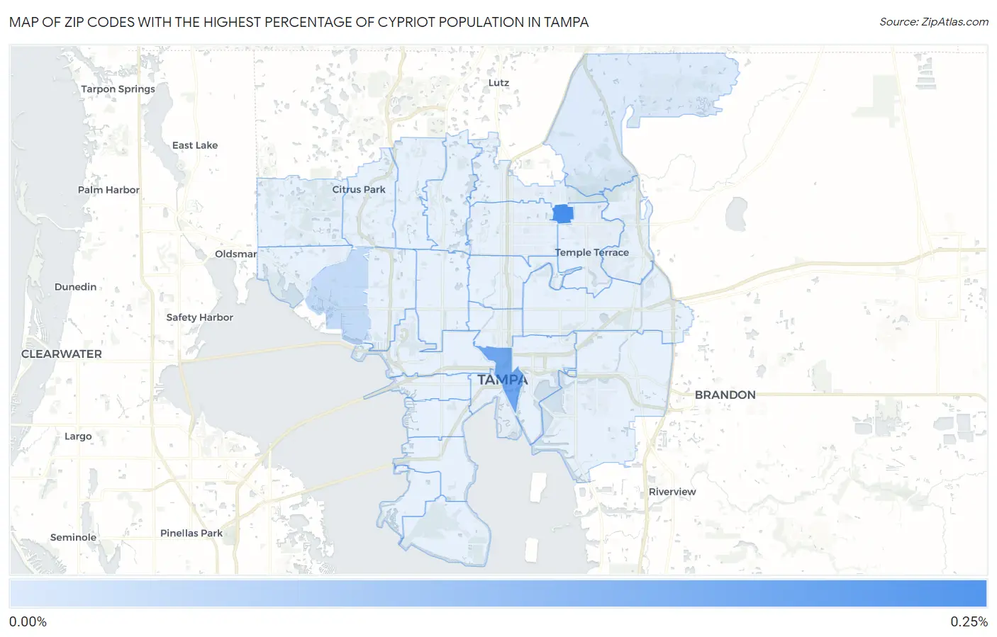 Zip Codes with the Highest Percentage of Cypriot Population in Tampa Map