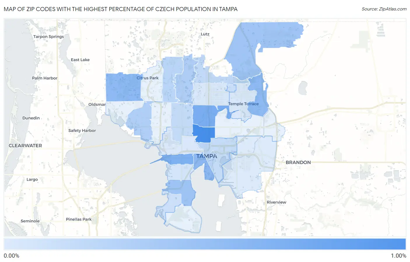 Zip Codes with the Highest Percentage of Czech Population in Tampa Map