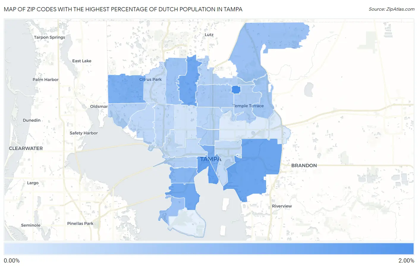 Zip Codes with the Highest Percentage of Dutch Population in Tampa Map