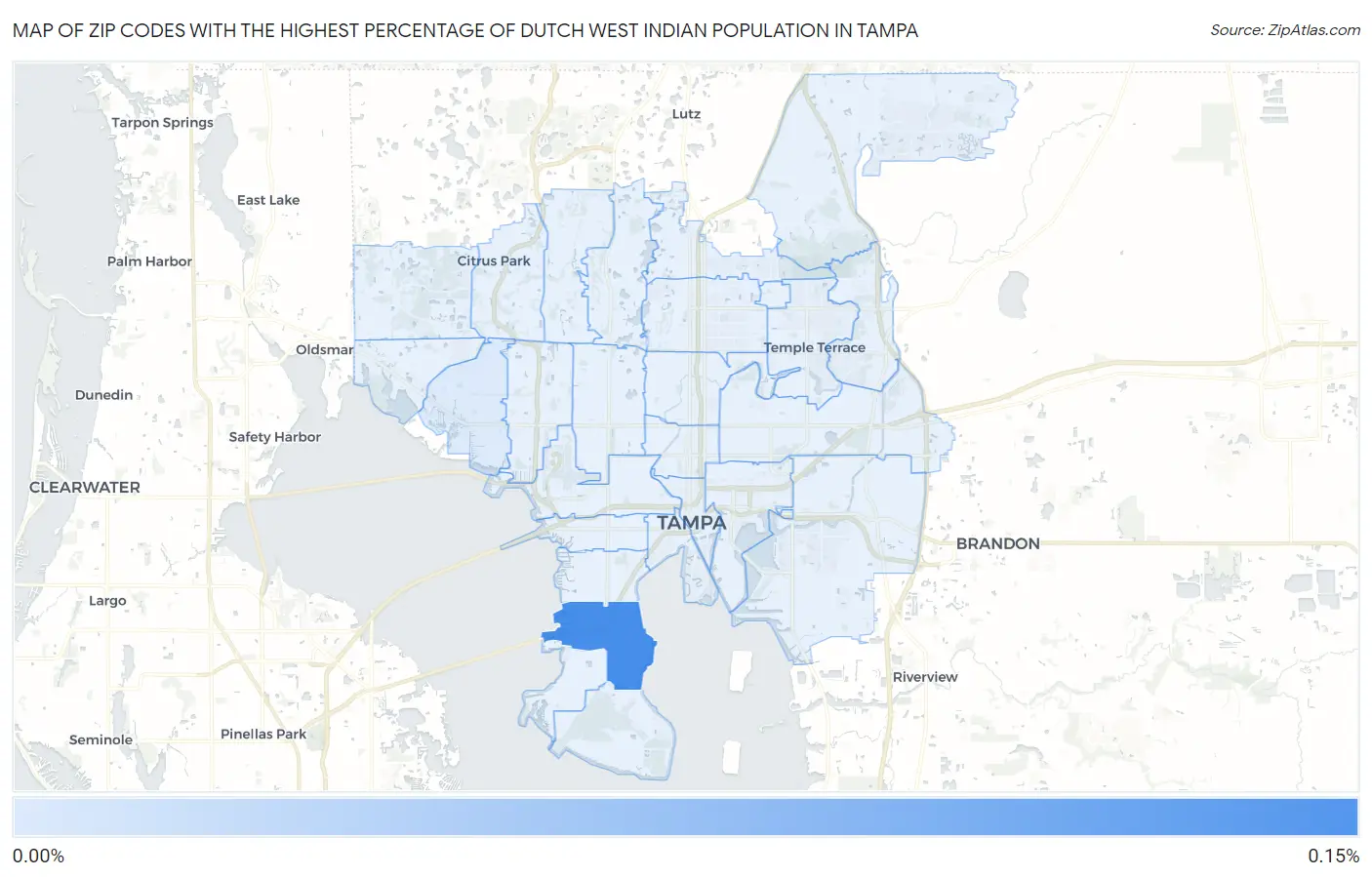 Zip Codes with the Highest Percentage of Dutch West Indian Population in Tampa Map