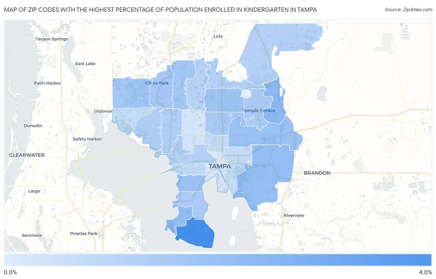 Zip Codes with the Highest Percentage of Population Enrolled in Kindergarten in Tampa Map