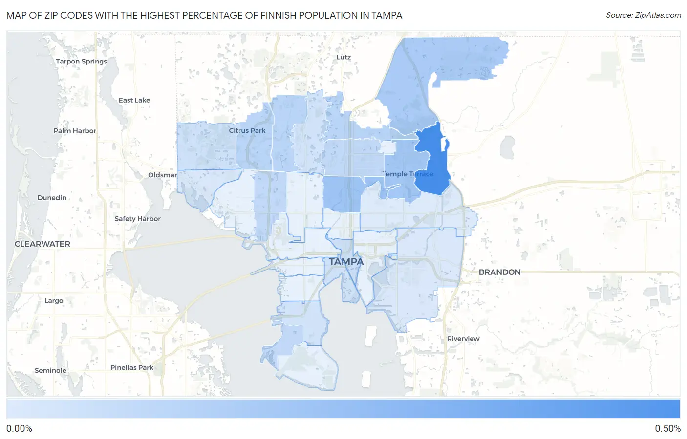 Zip Codes with the Highest Percentage of Finnish Population in Tampa Map