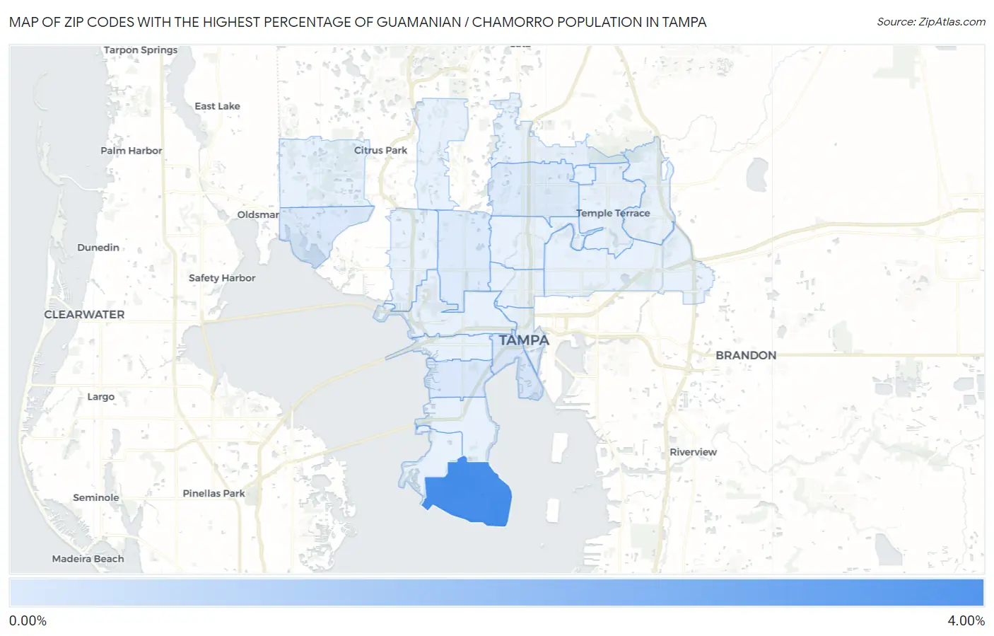 Zip Codes with the Highest Percentage of Guamanian / Chamorro Population in Tampa Map