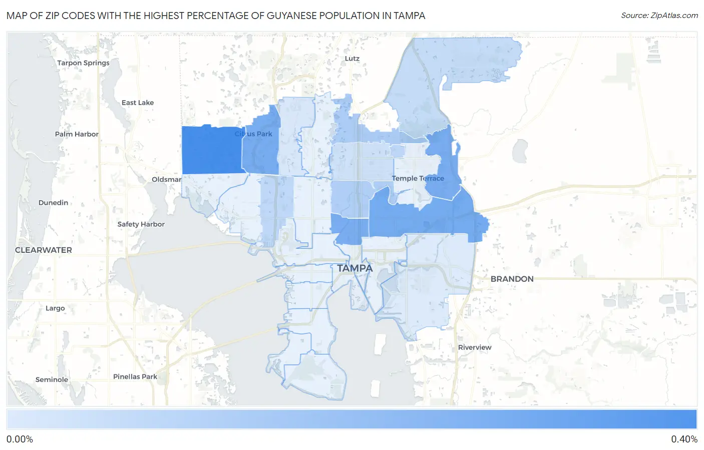 Zip Codes with the Highest Percentage of Guyanese Population in Tampa Map