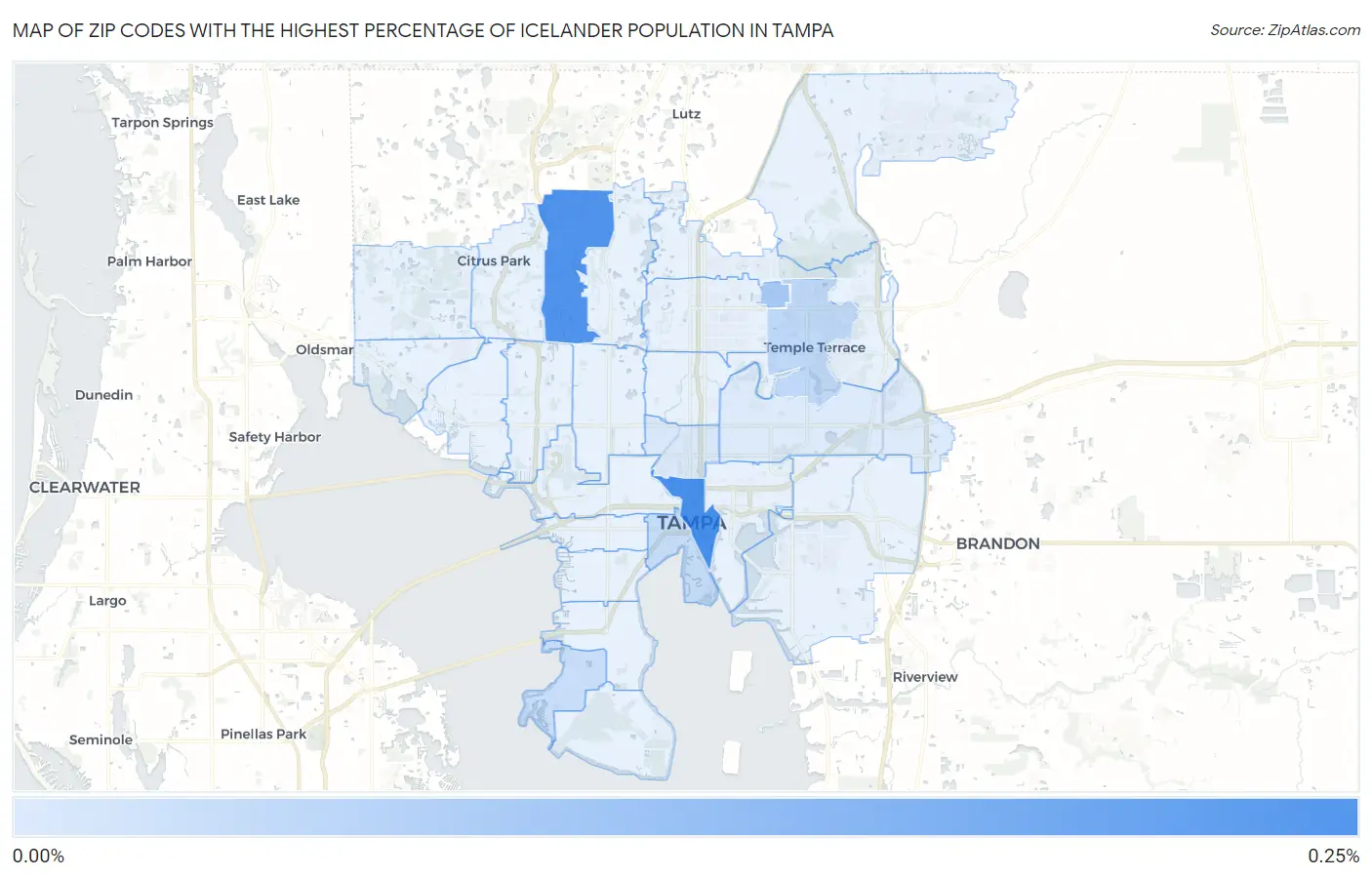 Zip Codes with the Highest Percentage of Icelander Population in Tampa Map