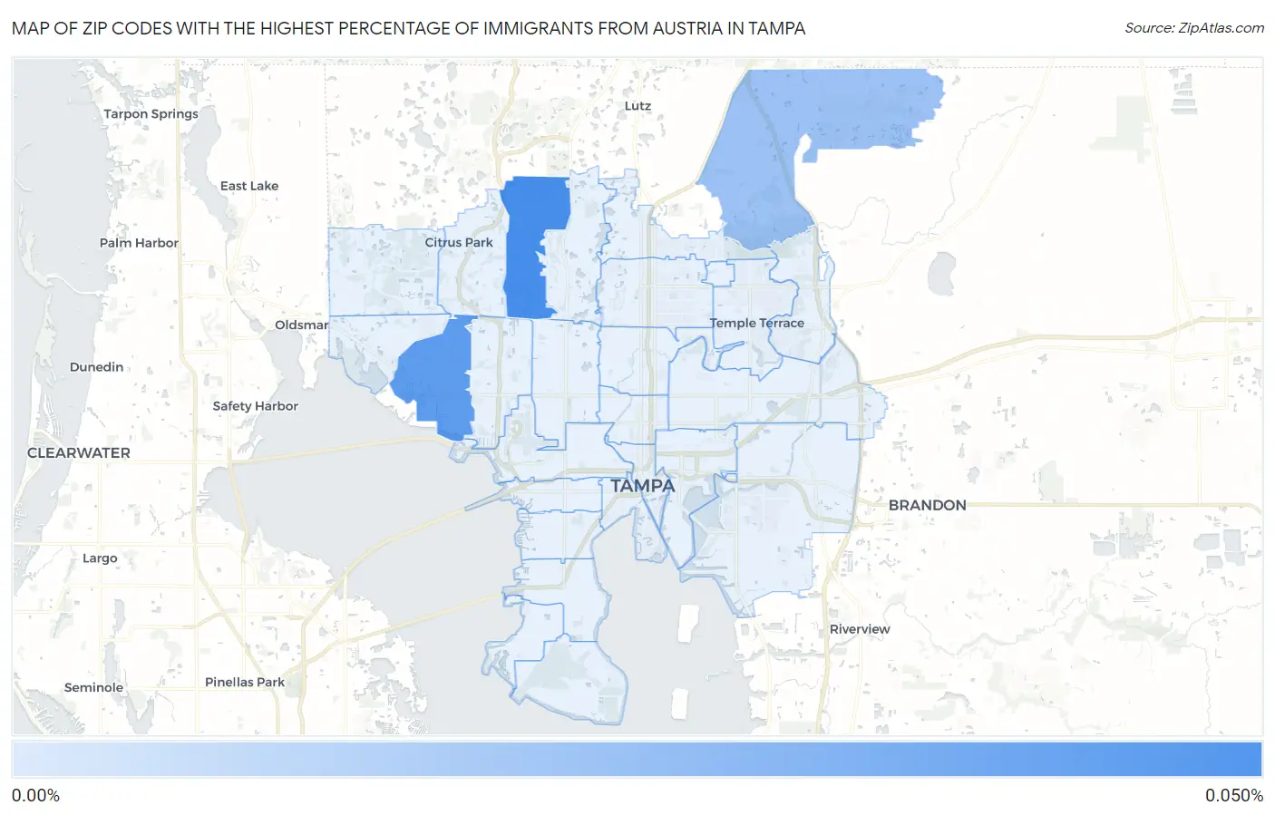 Zip Codes with the Highest Percentage of Immigrants from Austria in Tampa Map