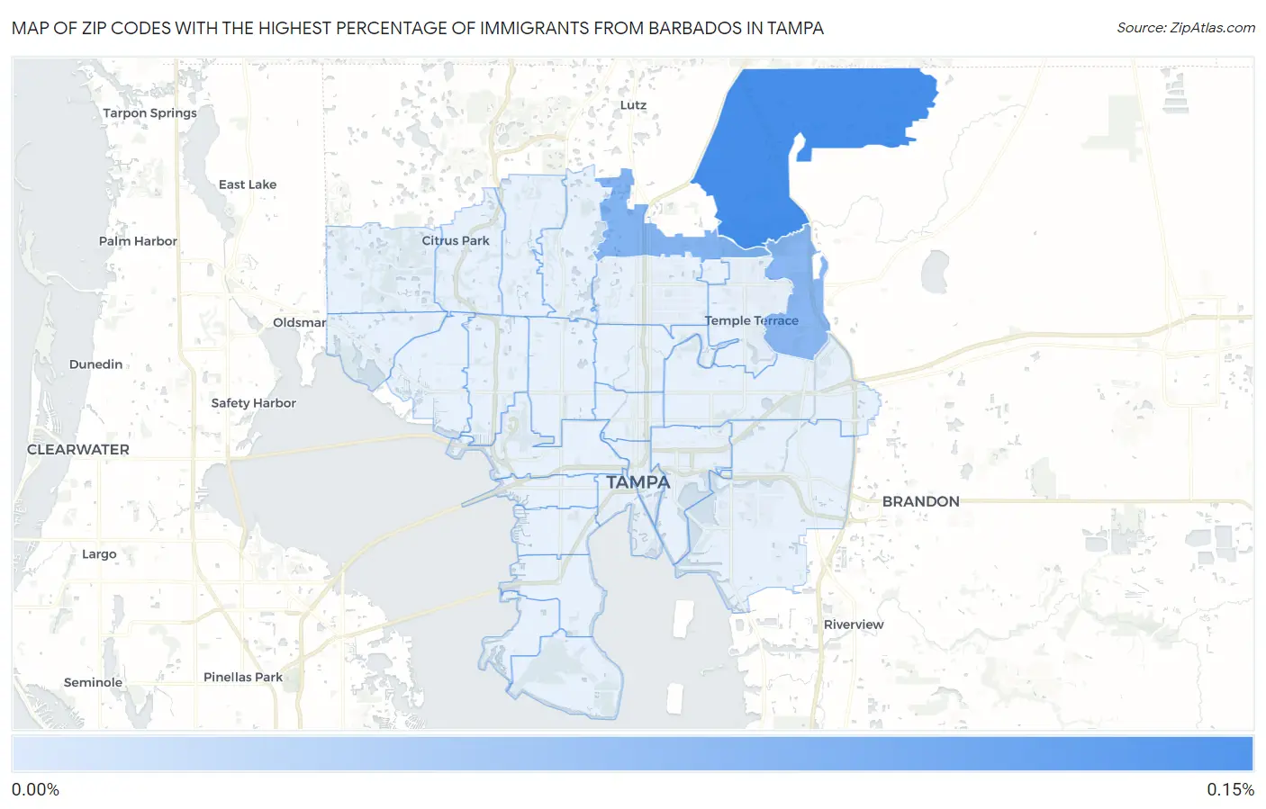 Zip Codes with the Highest Percentage of Immigrants from Barbados in Tampa Map