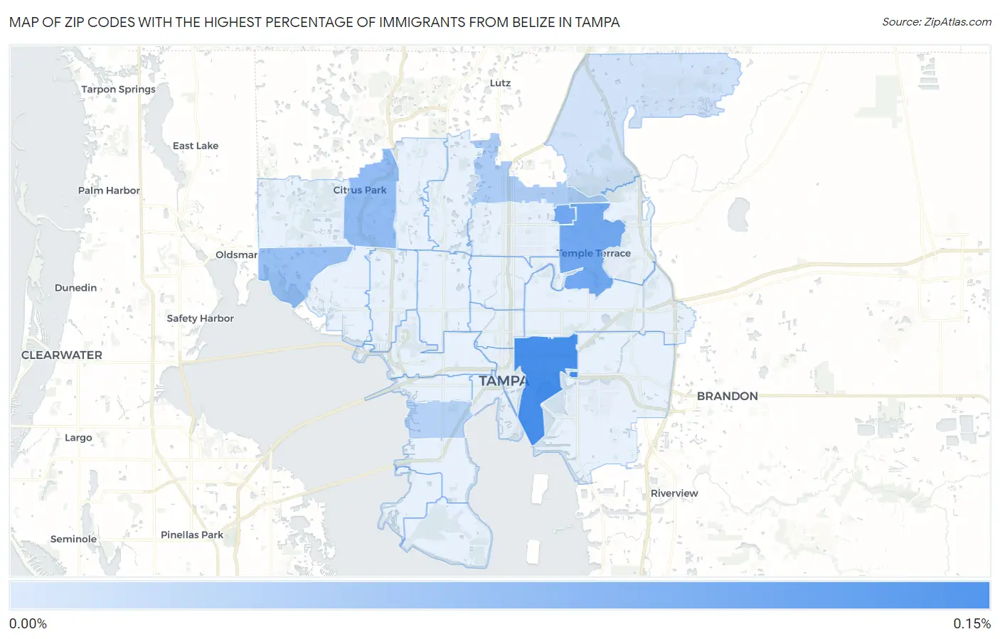 Zip Codes with the Highest Percentage of Immigrants from Belize in Tampa Map