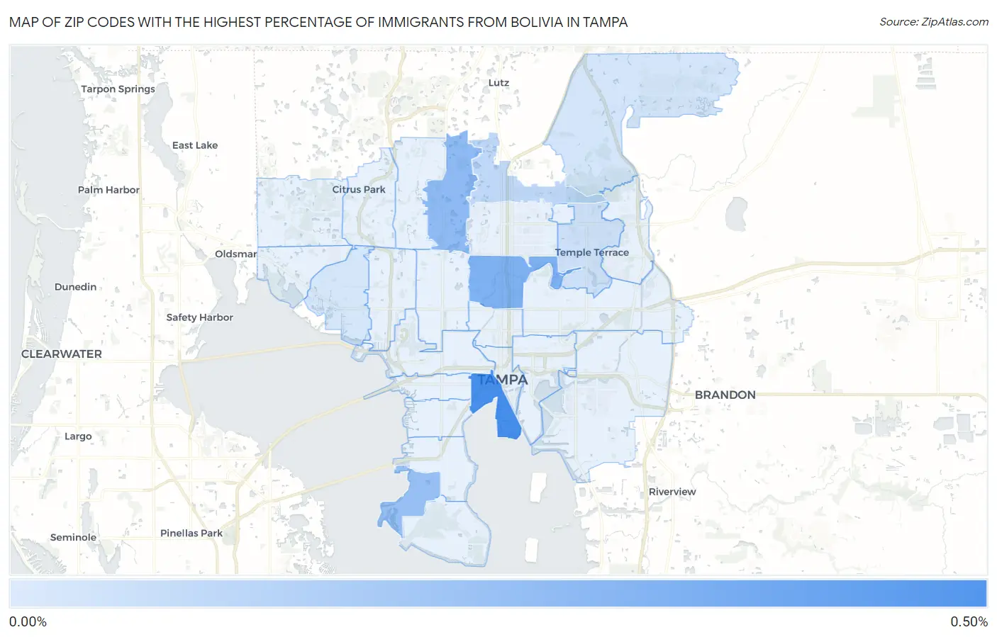 Zip Codes with the Highest Percentage of Immigrants from Bolivia in Tampa Map