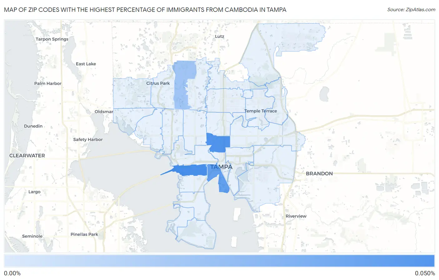 Zip Codes with the Highest Percentage of Immigrants from Cambodia in Tampa Map