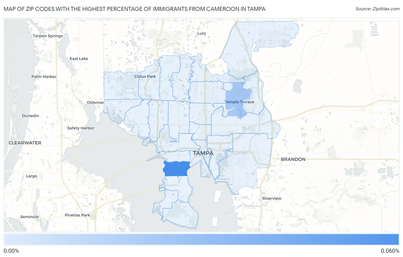 Zip Codes with the Highest Percentage of Immigrants from Cameroon in Tampa Map
