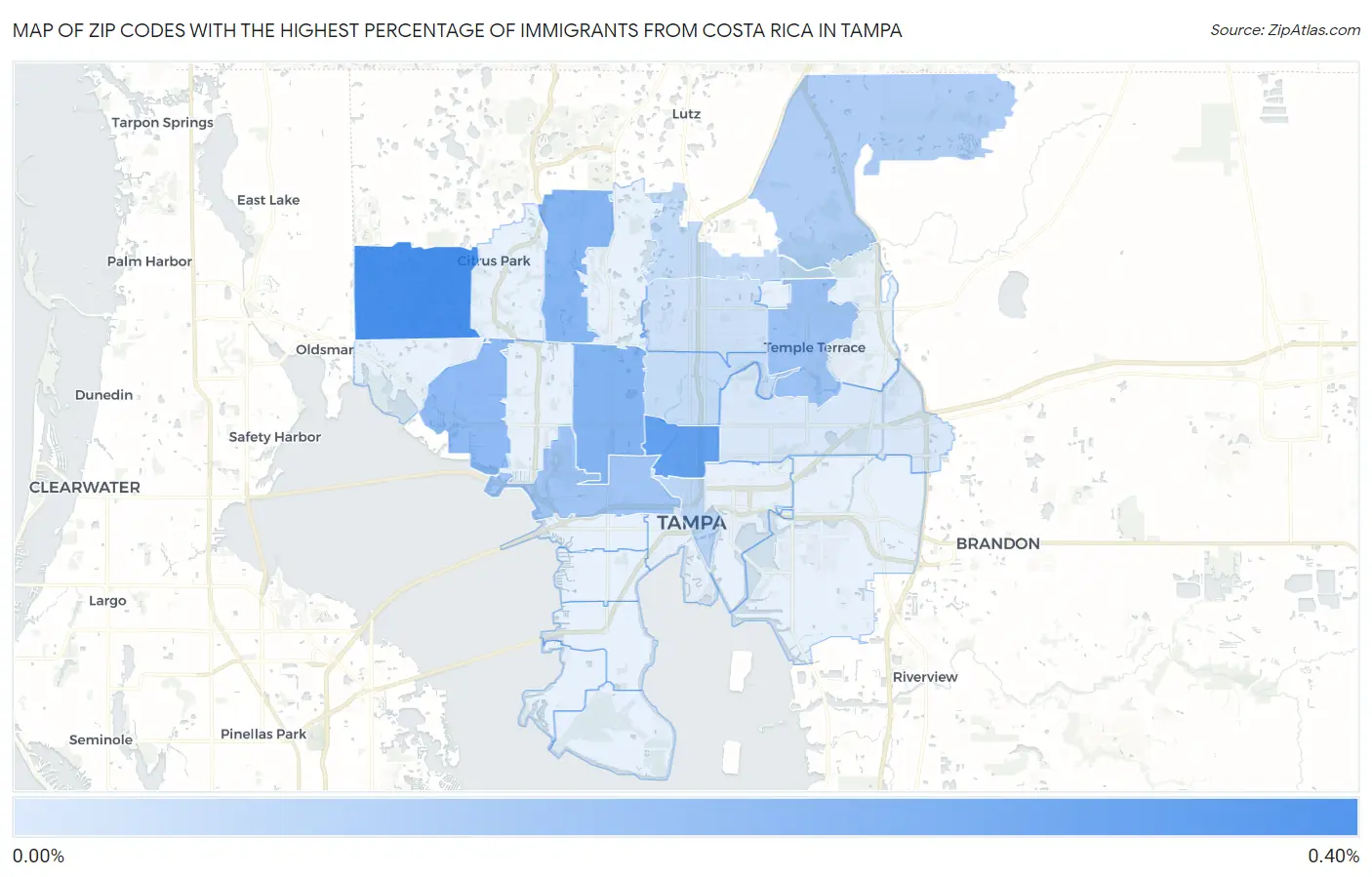 Zip Codes with the Highest Percentage of Immigrants from Costa Rica in Tampa Map