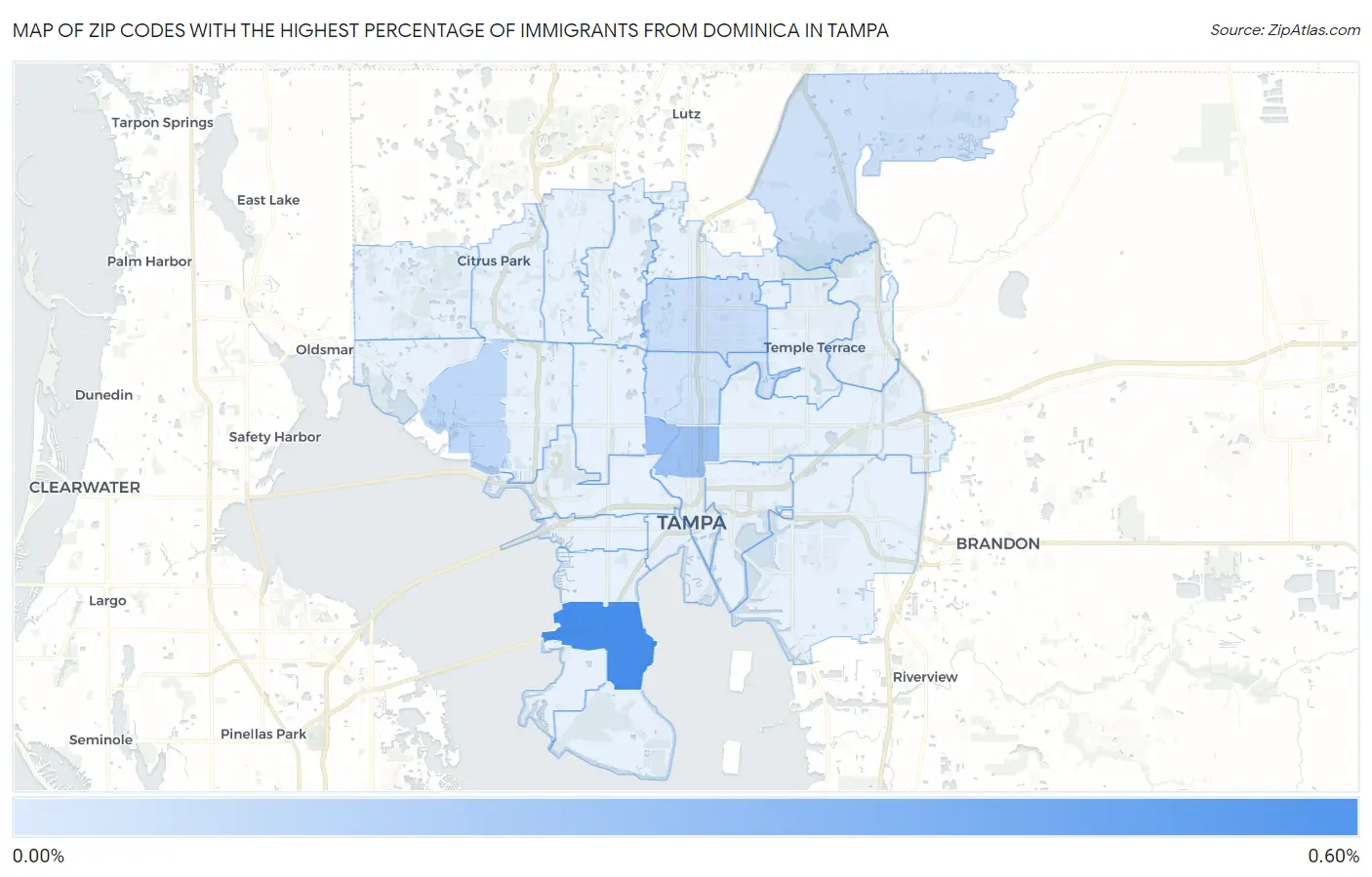 Zip Codes with the Highest Percentage of Immigrants from Dominica in Tampa Map