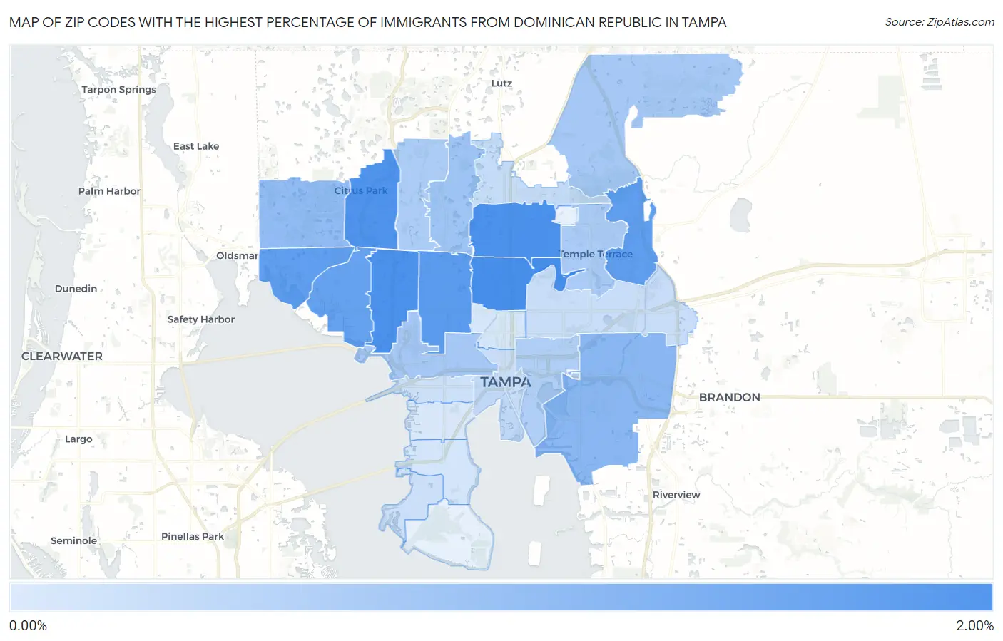 Zip Codes with the Highest Percentage of Immigrants from Dominican Republic in Tampa Map