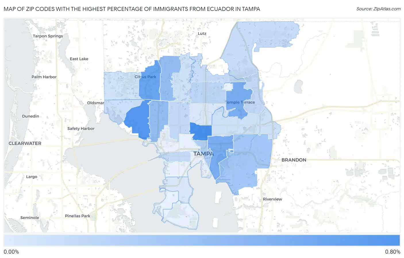 Zip Codes with the Highest Percentage of Immigrants from Ecuador in Tampa Map