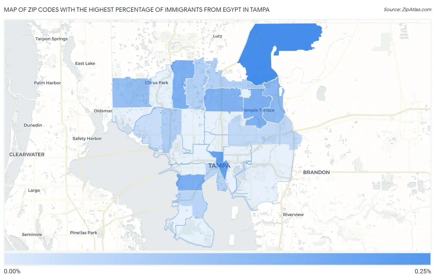 Zip Codes with the Highest Percentage of Immigrants from Egypt in Tampa Map