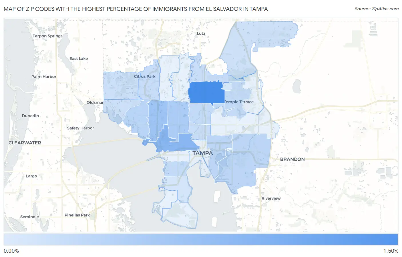 Zip Codes with the Highest Percentage of Immigrants from El Salvador in Tampa Map