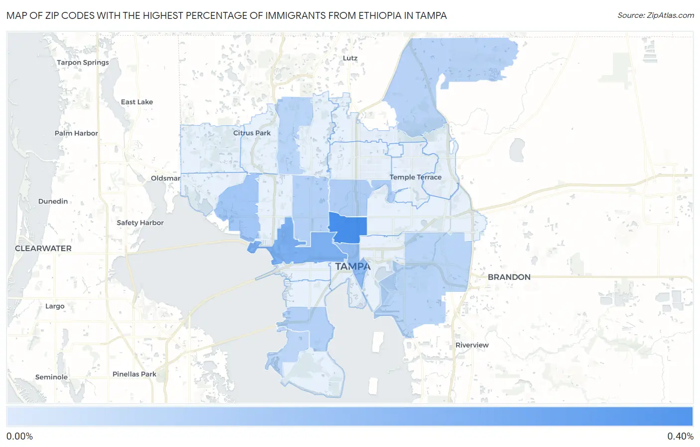Zip Codes with the Highest Percentage of Immigrants from Ethiopia in Tampa Map