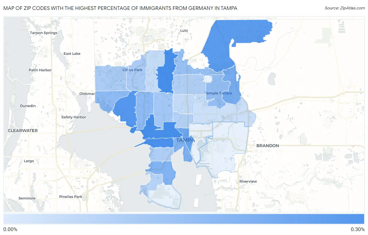 Zip Codes with the Highest Percentage of Immigrants from Germany in Tampa Map
