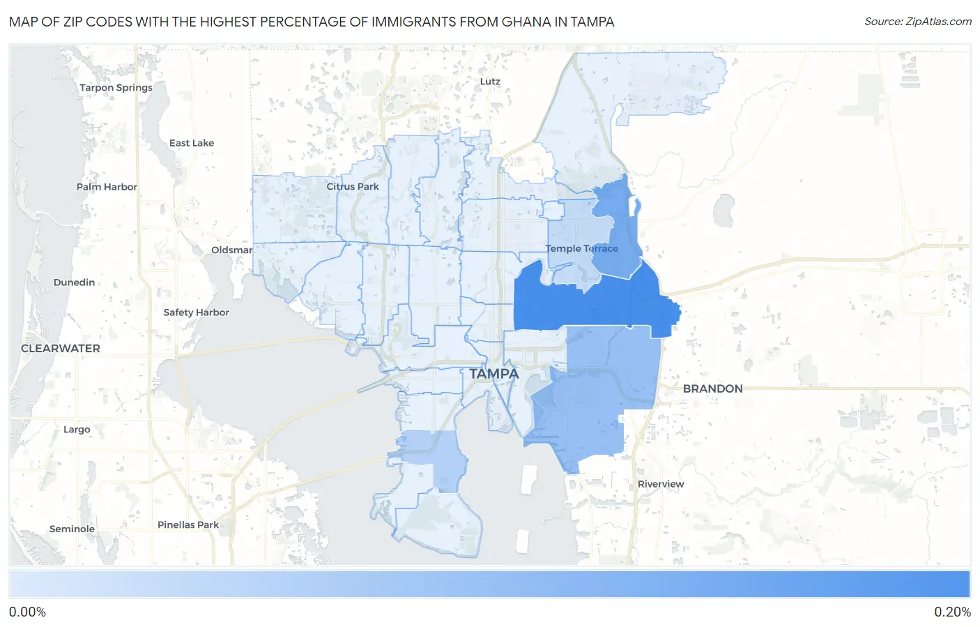 Zip Codes with the Highest Percentage of Immigrants from Ghana in Tampa Map